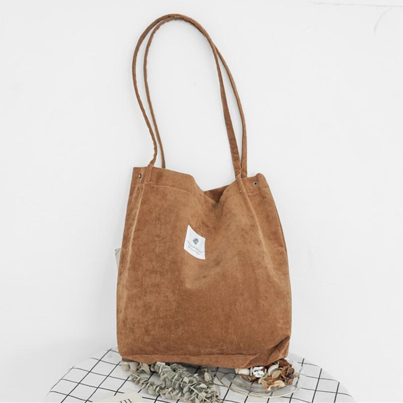 Corduroy Tote Bag for Women – Large Capacity School Shoulder Bag with Magnetic Closure