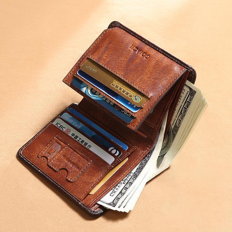Genuine Leather RFID Multi - Card Bifold Wallet for Men - Secure & Stylish Business Wallet