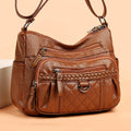 Women's multi-pocket leather shoulder bag