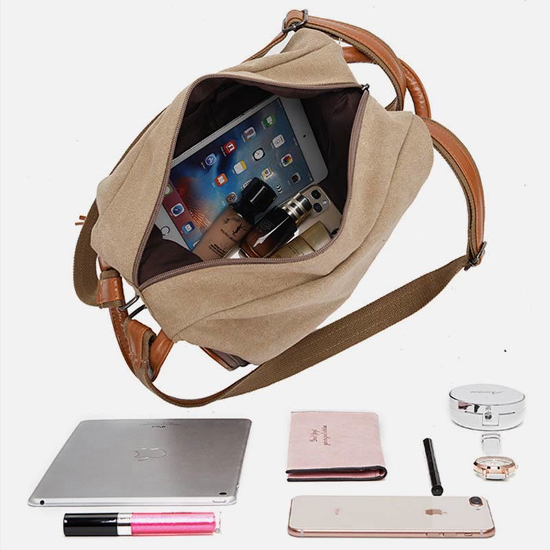 Women's canvas backpack with tassel decor