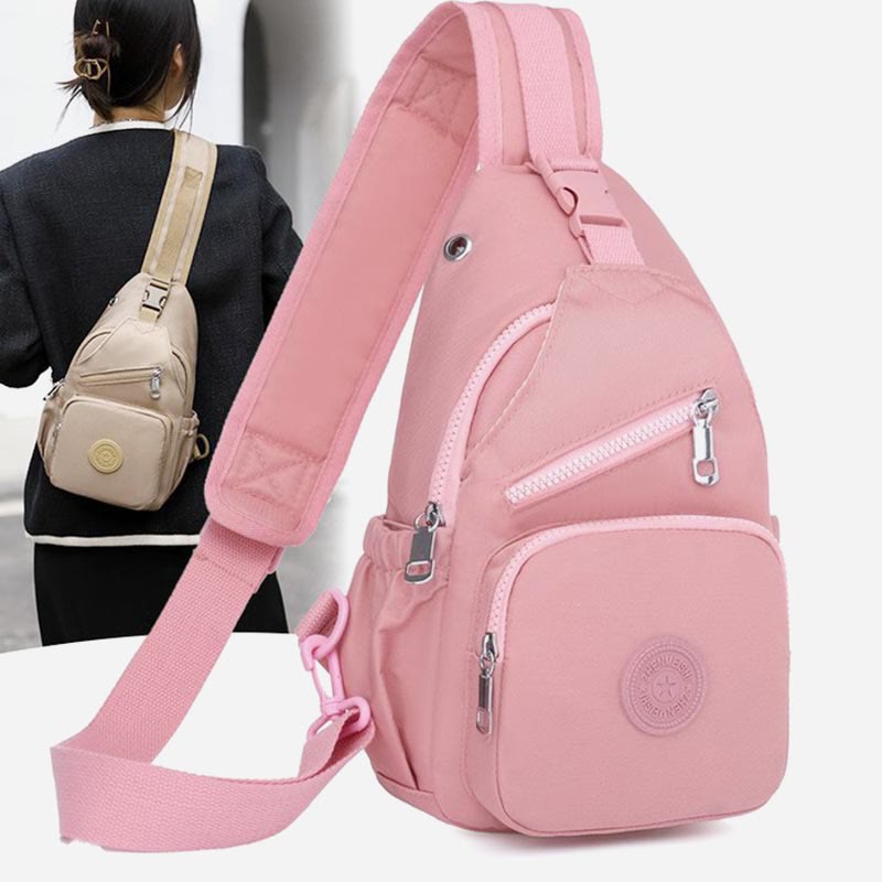 Women's multi-pocket waterproof canvas sling bag