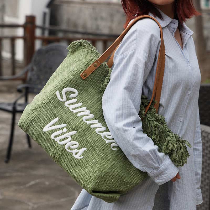 Extra large summer canvas tote shoulder bag
