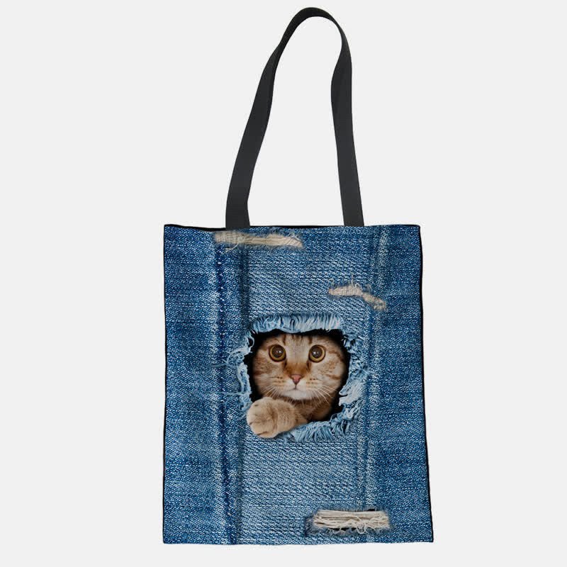 Unisex Cute Pets Print Tote Bag – Reusable Shopping Shoulder Bag for Daily Use