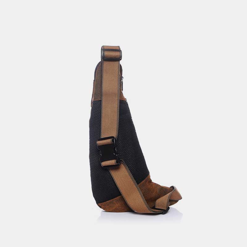Vintage Canvas Sling Bag for Men - Black & Saddle Brown Crossbody Business Bag