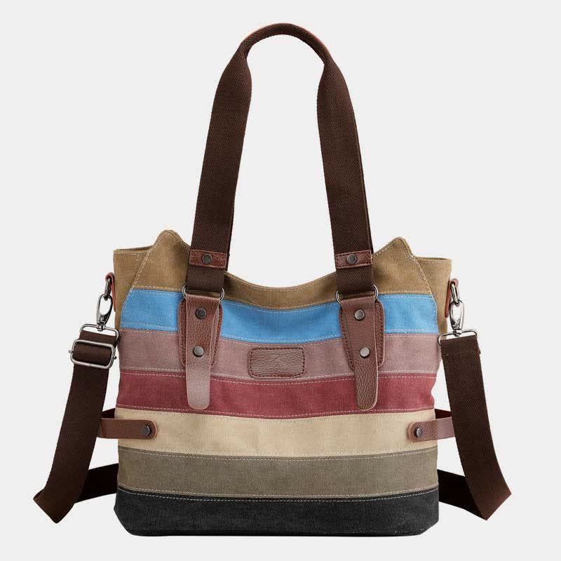Color block canvas tote shoulder bag
