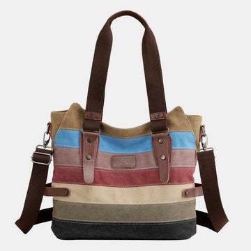 Color block canvas tote shoulder bag