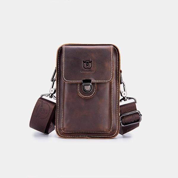Men's genuine leather waist and messenger bag
