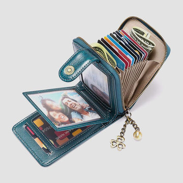 Women's genuine leather RFID multi-slot wallet purse