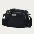 Black waterproof three-layer nylon crossbody bag for women