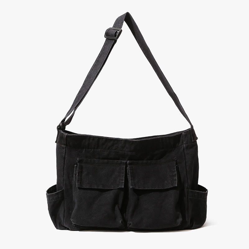 Multi - Pocket Canvas Crossbody Bag for Women | Retro Lightweight Shoulder Bag