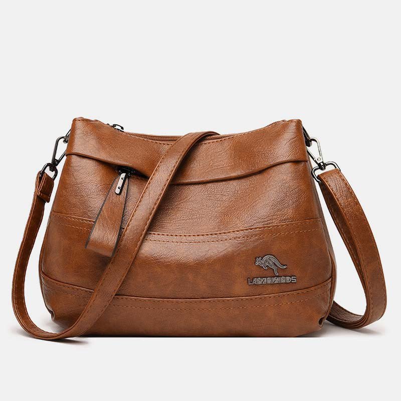 Triple Compartment Leather Handbag for Women Small Casual Crossbody Shoulder Bag