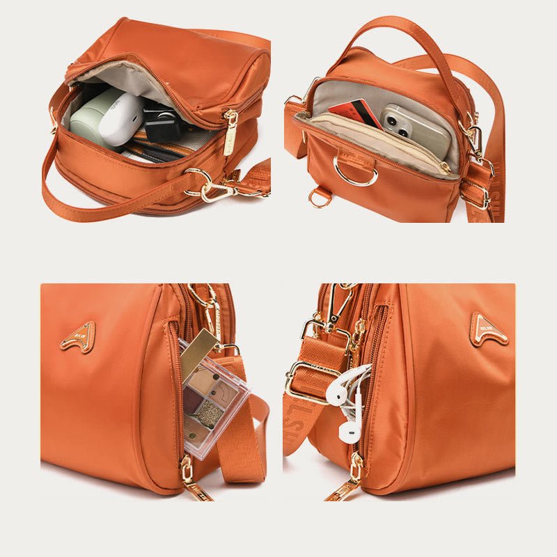 Orange wide-strap nylon crossbody bag for women