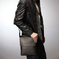 Small Messenger Bag for Men Plaid PU Leather Crossbody Shoulder Bag