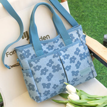 Floral printed canvas crossbody handbag