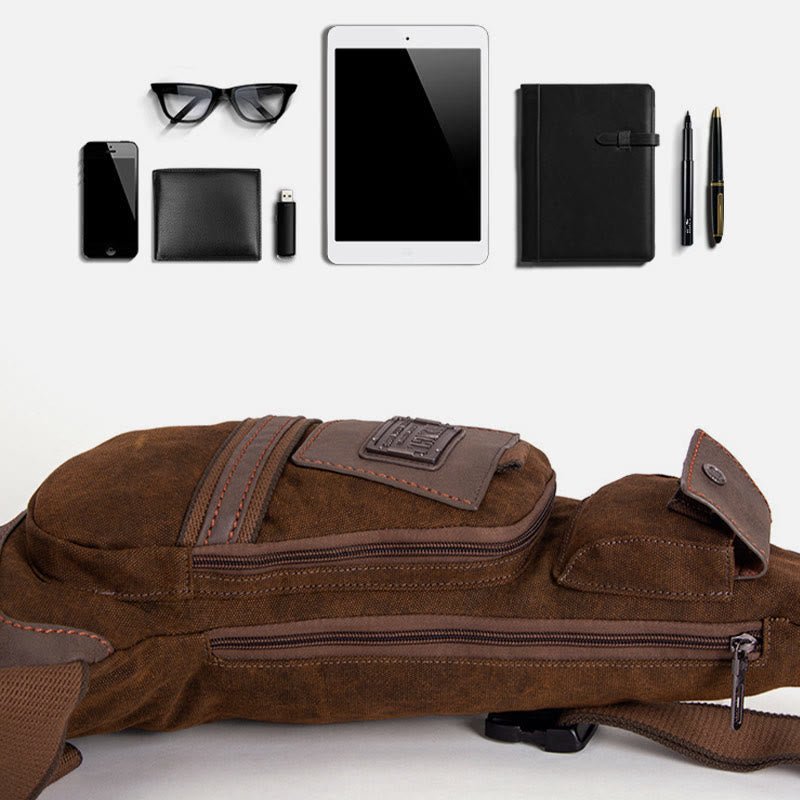 Large Canvas Chest Bag – Men’s Outdoor Sports Crossbody Sling Backpack