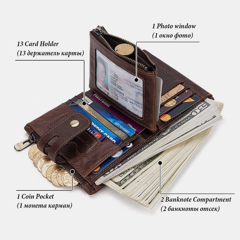 RFID multifunctional large capacity genuine leather wallet
