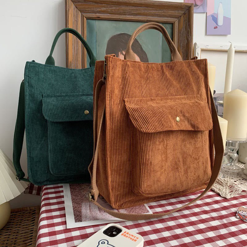 Women's vintage corduroy tote crossbody bag
