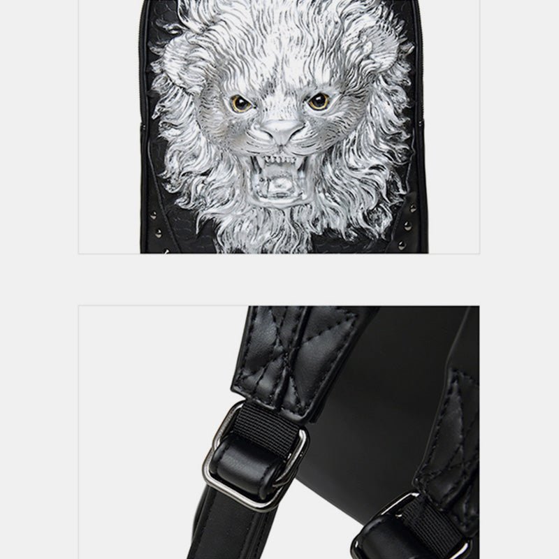 3D Animal Head Studded Leather Backpack – Cool Laptop College Bookbag