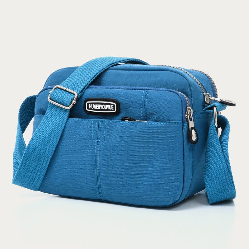Sky blue waterproof three-layer nylon crossbody bag for women