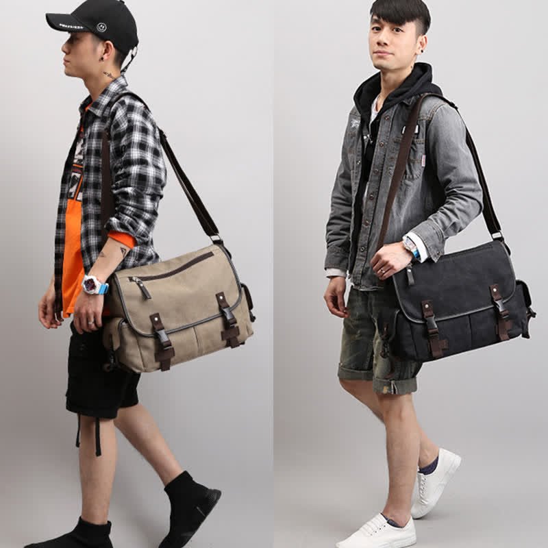 Canvas Messenger Bag for Men | Vintage Crossbody Laptop Briefcase