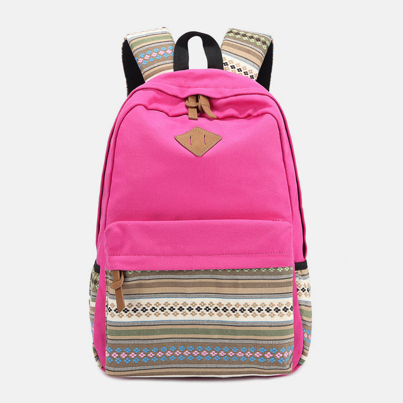 Women's colorful stripe canvas backpack