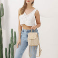 Women’s Straw Backpack – Summer Beach Woven Drawstring Handbag