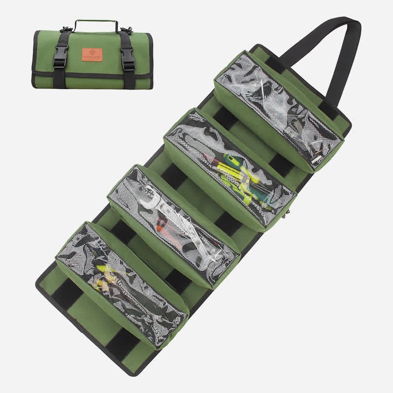 Heavy duty tool roll bag organizer with four removable pouches