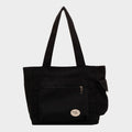Black canvas tote bag for women with zipper and pockets