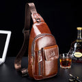 Genuine Leather Sling Chest Bag with Earphone Hole – Stylish & Practical Crossbody Shoulder Bag