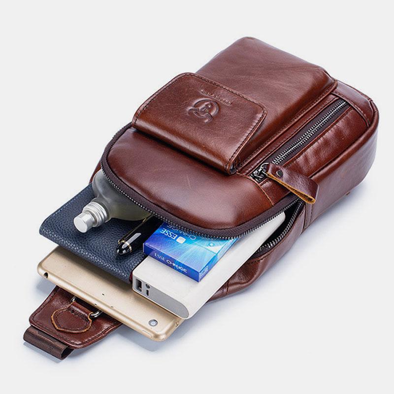Genuine Leather Sling Chest Bag with Earphone Hole – Stylish & Practical Crossbody Shoulder Bag