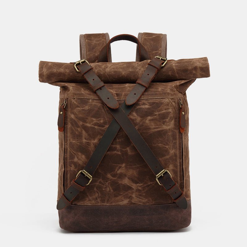 Unisex waxed canvas leather laptop backpack