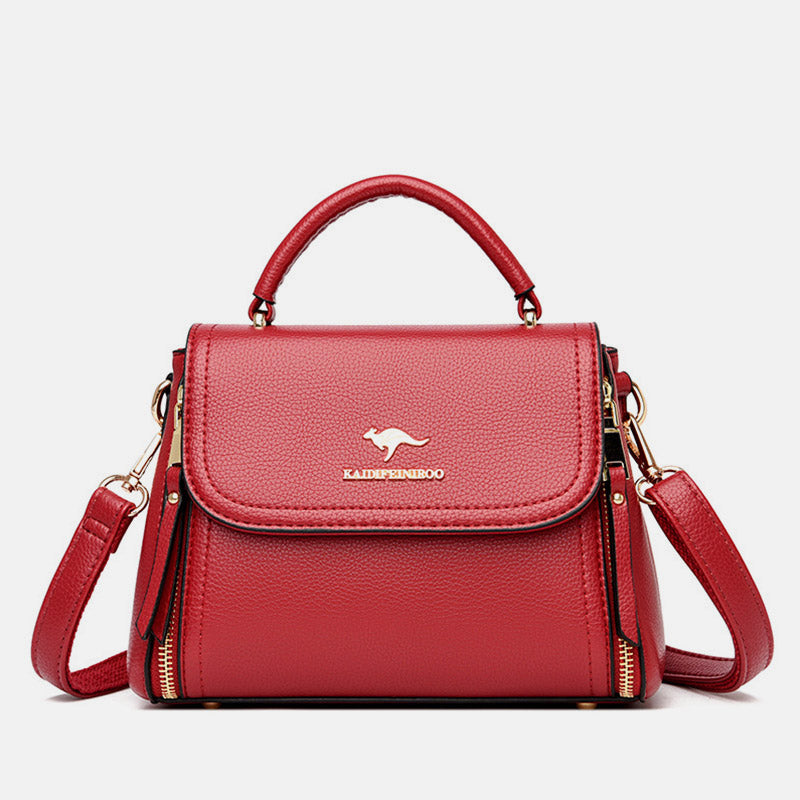 Women's medium double compartment leather satchel handbag