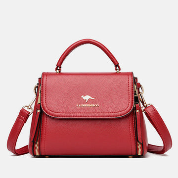 Women's medium double compartment leather satchel handbag