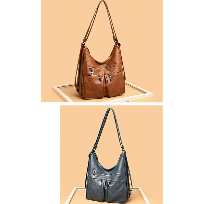 3 - Way Use Backpack Multi - Pocket Leather Zip Crossbody Shoulder Bag