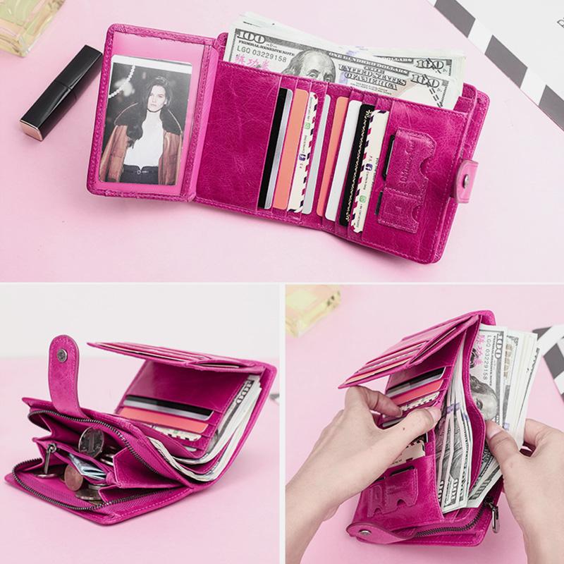 RFID GenuineLeather Multi - Card Buckle Wallet