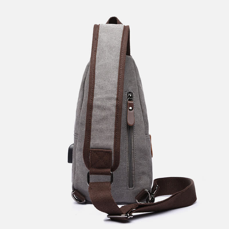 Canvas Sling Bag Crossbody Backpack – Casual Rucksack with USB Charging Port