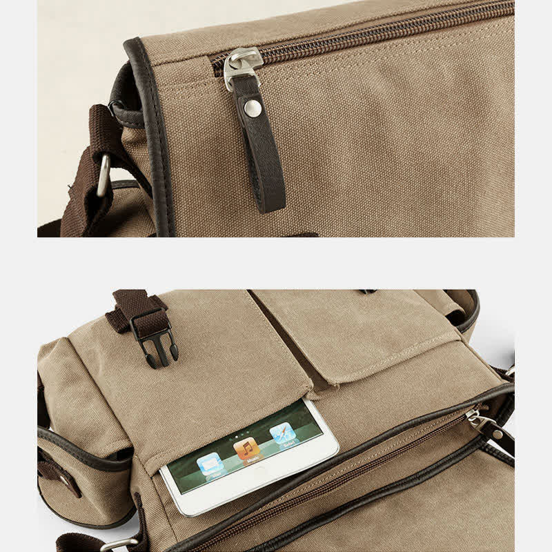 Canvas Messenger Bag for Men | Vintage Crossbody Laptop Briefcase