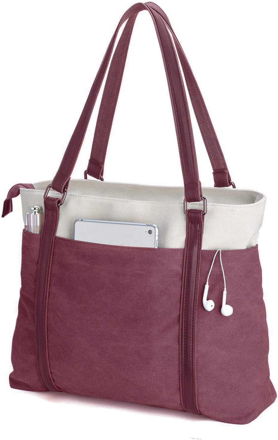 Women Laptop Tote Bag for Work – Lightweight Splice Canvas 15.6 Inch Handbag Purse