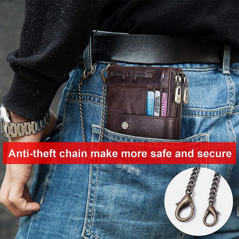 RFID Anti - Theft Large Capacity Genuine Leather Wallet with Chain – Secure & Stylish