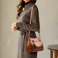 Triple Compartment Leather Handbag for Women Small Casual Crossbody Shoulder Bag