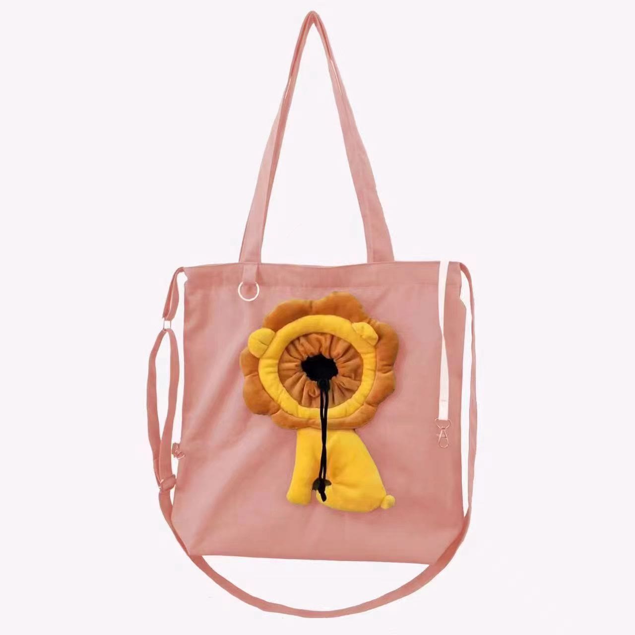 Pet Carrier for Small Animals - Travel Canvas Shoulder Bag with Cute Lion Design