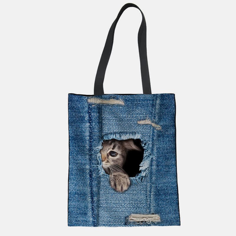 Unisex Cute Pets Print Tote Bag – Reusable Shopping Shoulder Bag for Daily Use