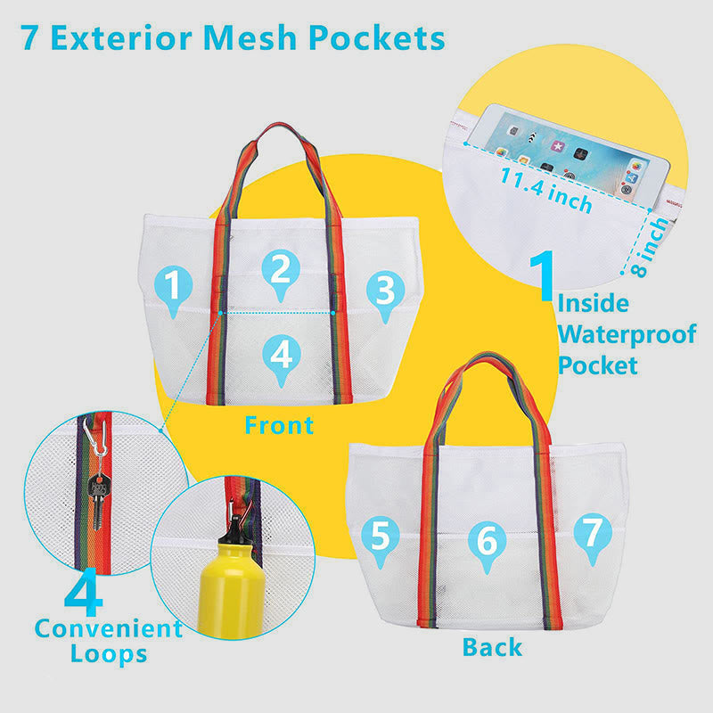 Large capacity mesh beach shoulder bag