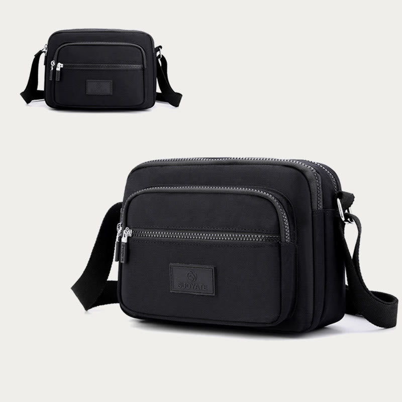 Black four-zip lightweight nylon crossbody bag for women