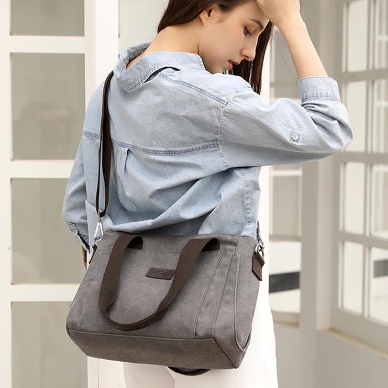 Women's Canvas Tote Shoulder Handbag – Casual Crossbody Purse Work Bag