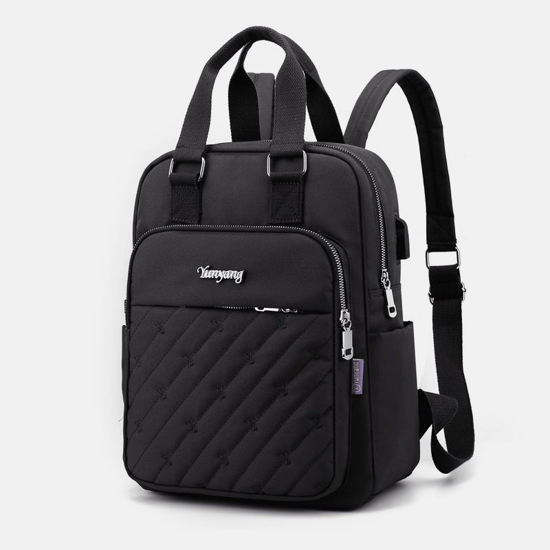 Lightweight Embossed Embroidery Backpack with USB Charging Port – Perfect for Women on the Go