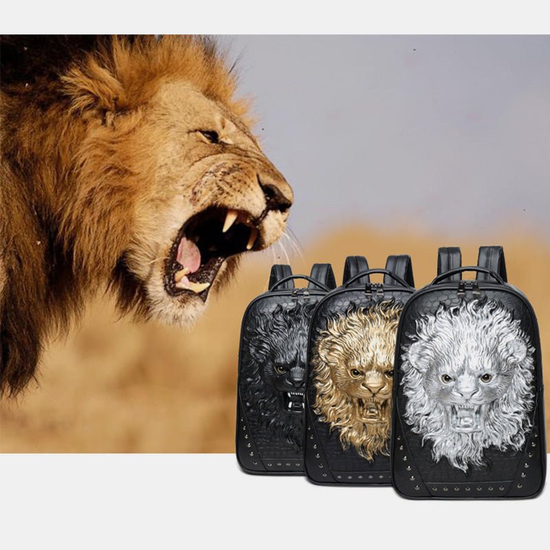 3D Animal Head Studded Leather Backpack – Cool Laptop College Bookbag