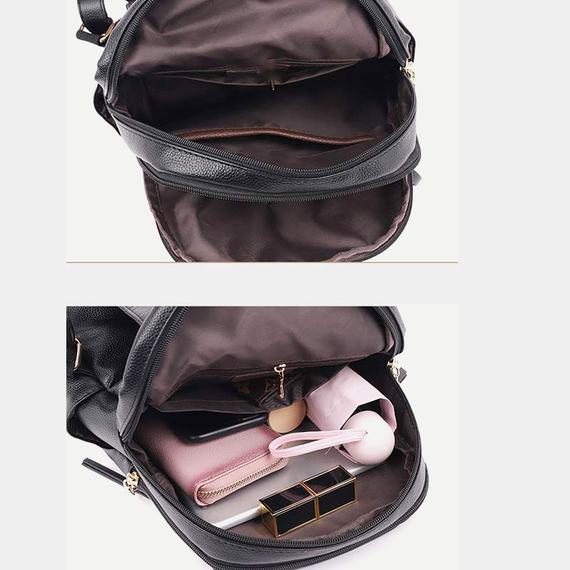 Women's multi-pocket PU leather backpack purse