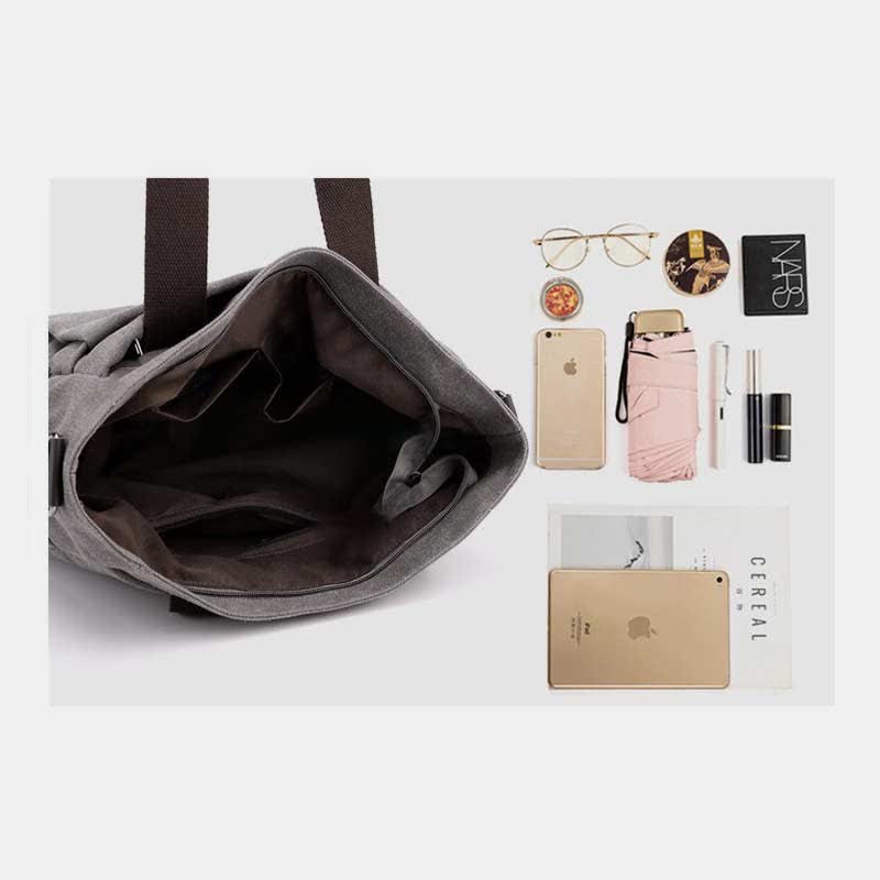Multi-pocket canvas shoulder tote bag