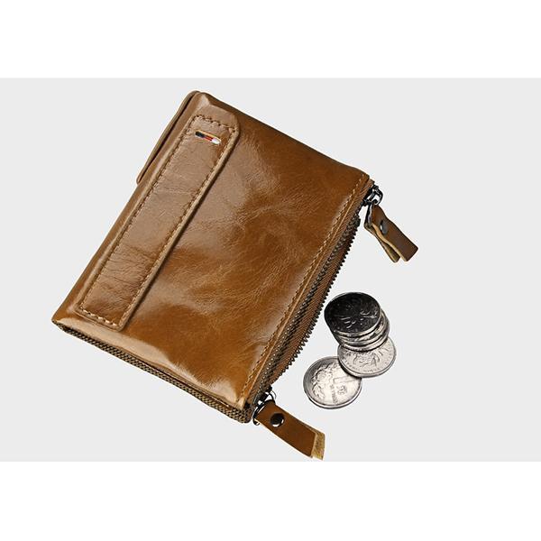 Men’s Genuine Leather RFID Wallet – Multi - Card & Coin Pockets, Zipper & Buckle Closure